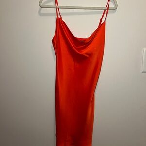 Red satin mini dress